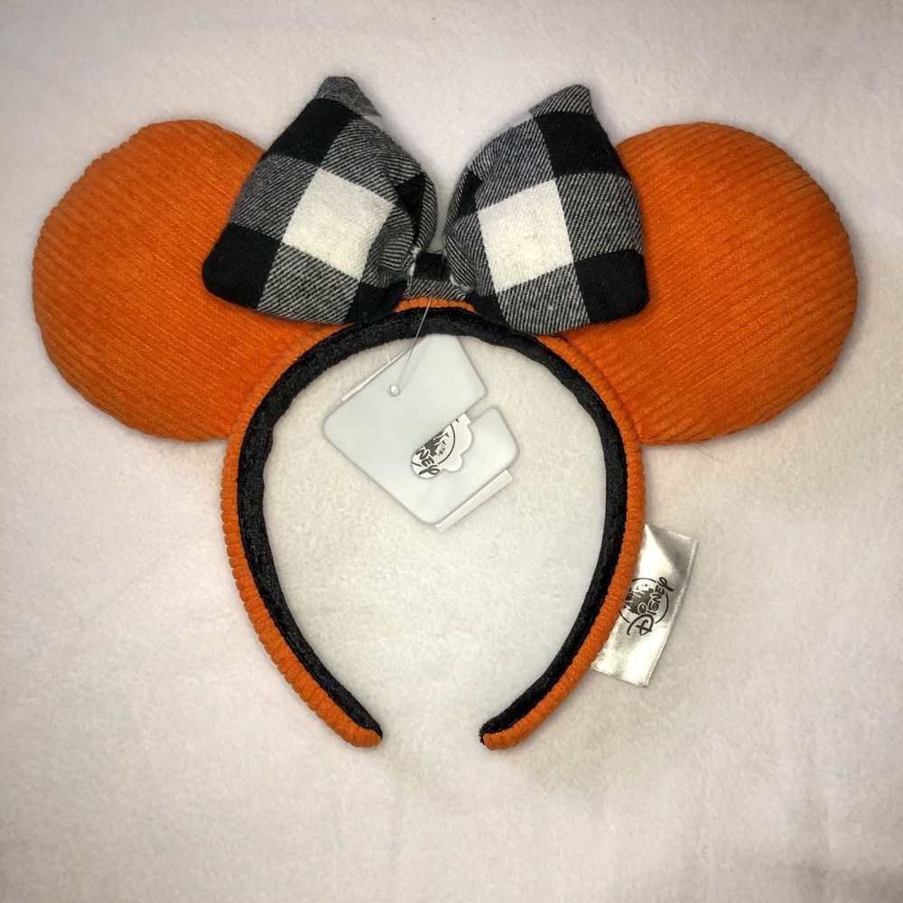 Orange Corduroy Buffalo Check Plaid Minnie Ears